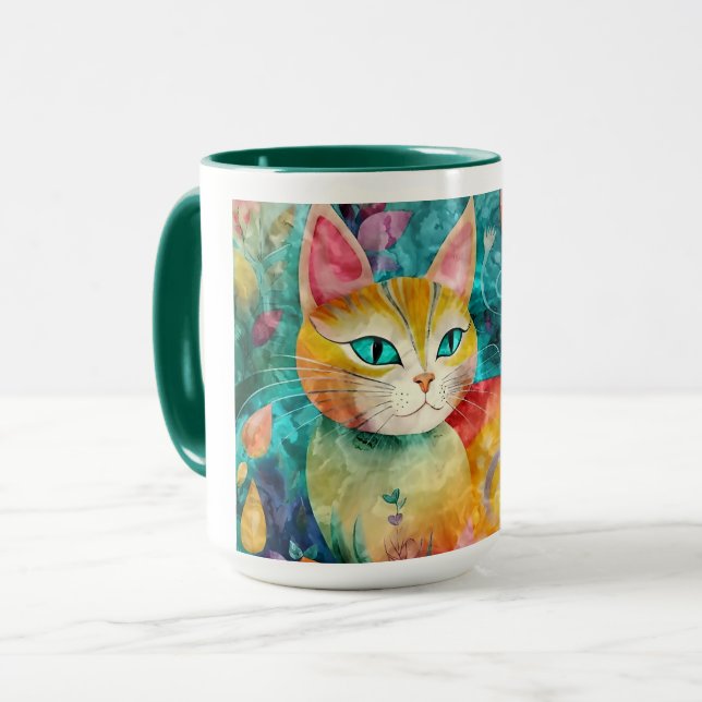 The Cat with Striking Green Eyes in Flower Garden Tasse (Vorderseite Links)