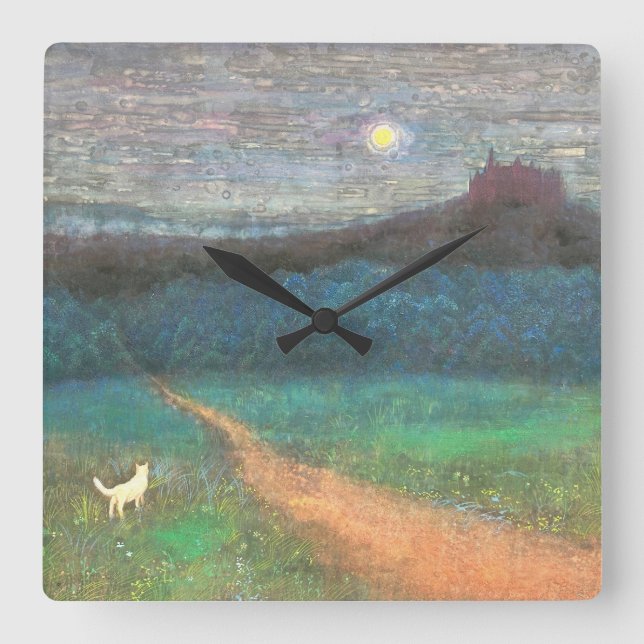 The Cat's Midnight Journey Quadratische Wanduhr (Vorderseite)