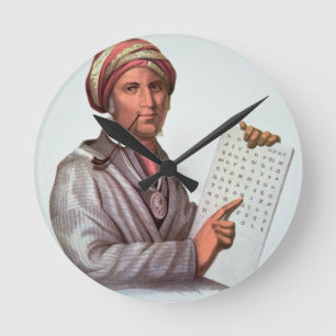 The Cherokee Scholar, Sequoyah (1776-1843) (Farbe Runde Wanduhr