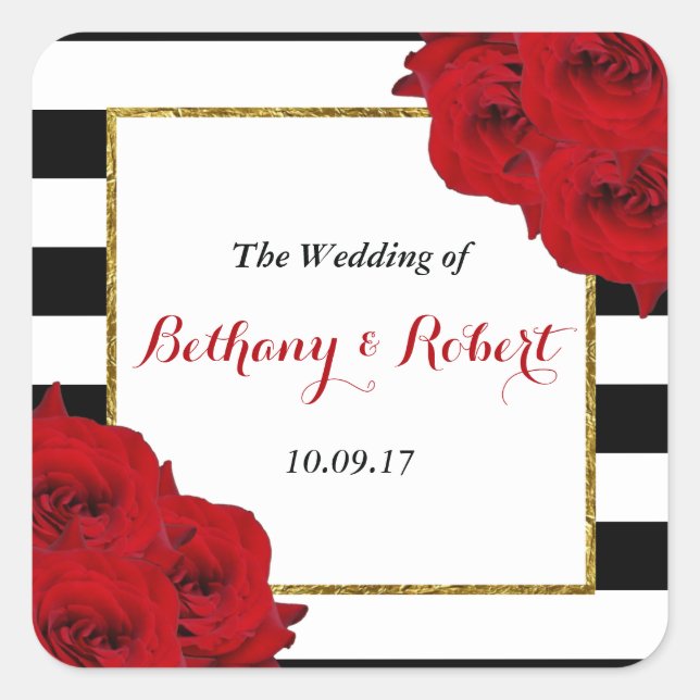 The Chic Modern Luxe Wedding Collection - Rote Ros Quadratischer Aufkleber (Vorderseite)