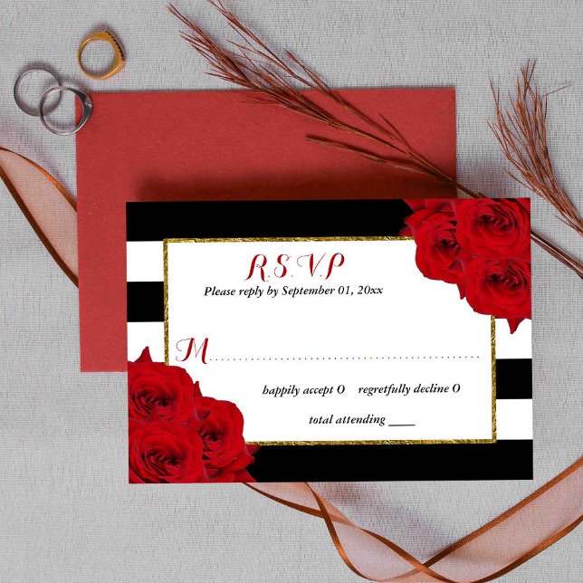 The Chic Modern Luxe Wedding Collection - Rote Ros RSVP Karte (Von Creator hochgeladen)