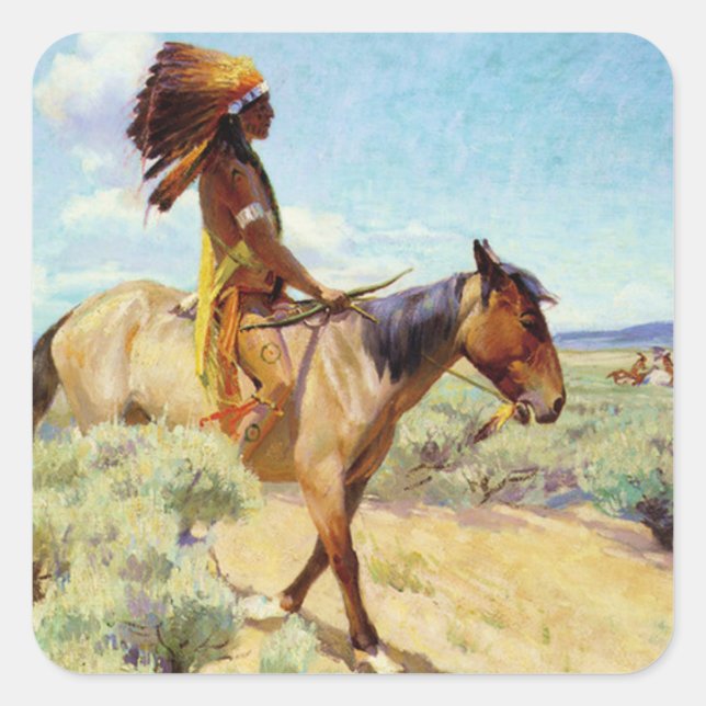 "The Chief" Western Art von W. Herbert Dunton Quadratischer Aufkleber (Vorderseite)