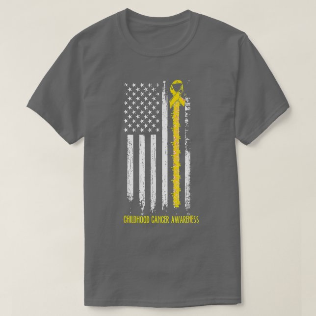 The Chilhood Cancer Awareness America Flag Gold Ri T-Shirt (Design vorne)