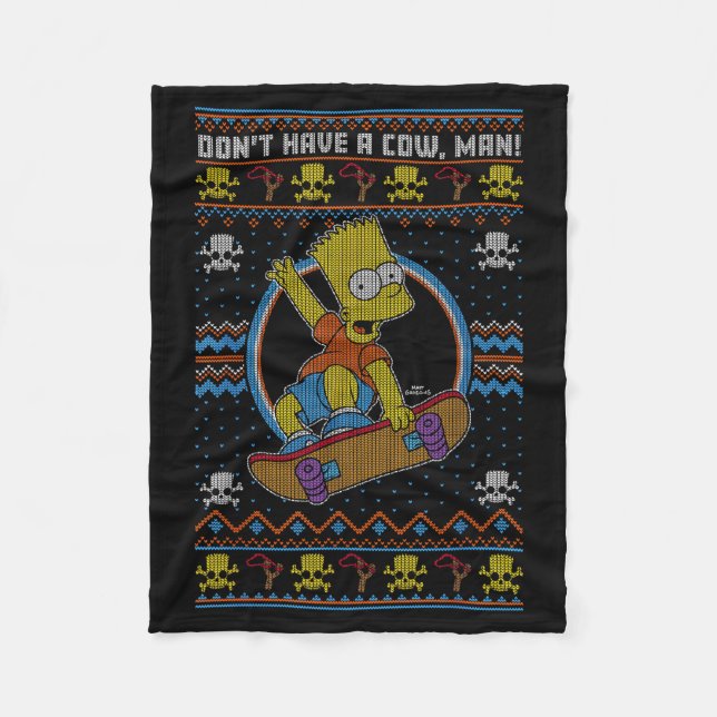The Christmas Bart Don't Have A Cow Ugly Sweater  Fleecedecke (Vorderseite)