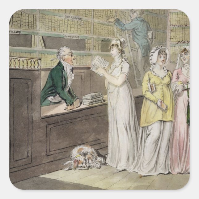 The Circululation Library (Pen, Tinte, w/c und w) Quadratischer Aufkleber (Vorderseite)