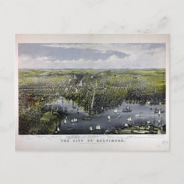 \The City of Baltimore by Currier & Ives (1880) Postkarte (Vorderseite)
