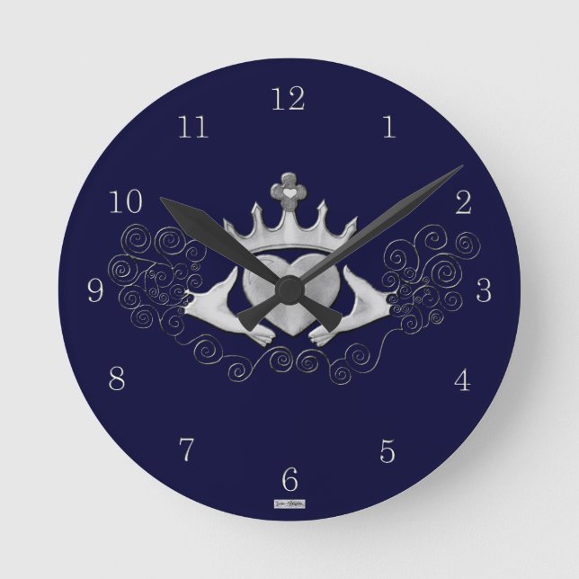 The Claddagh (Silver) Runde Wanduhr (Vorderseite)