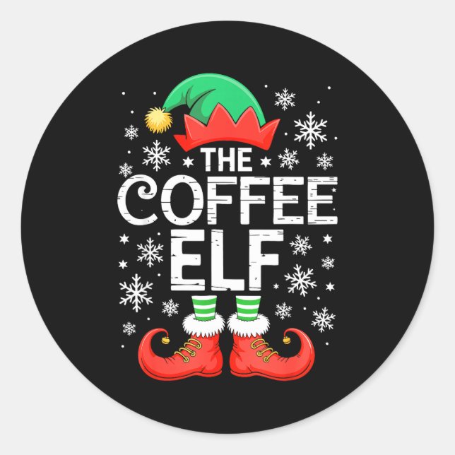 The Coffee Elf Shirt Men Women Family Matching Chr Runder Aufkleber (Vorderseite)