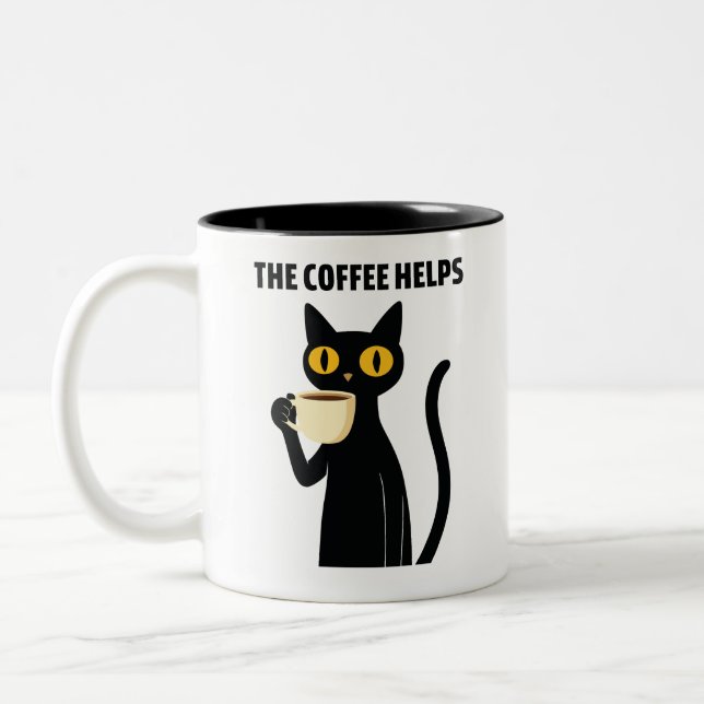 The Coffee Helps – Cute Black Cat Coffee Mug Zweifarbige Tasse (Links)