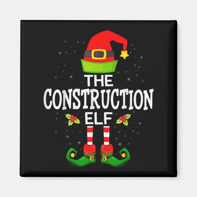 The Construction Elf Christmas Family Matching Paj Magnet (Vorne)