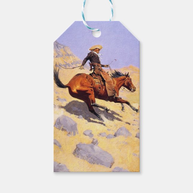 The Cowboy (von Frederic Remington) Geschenkanhänger (Vorderseite)