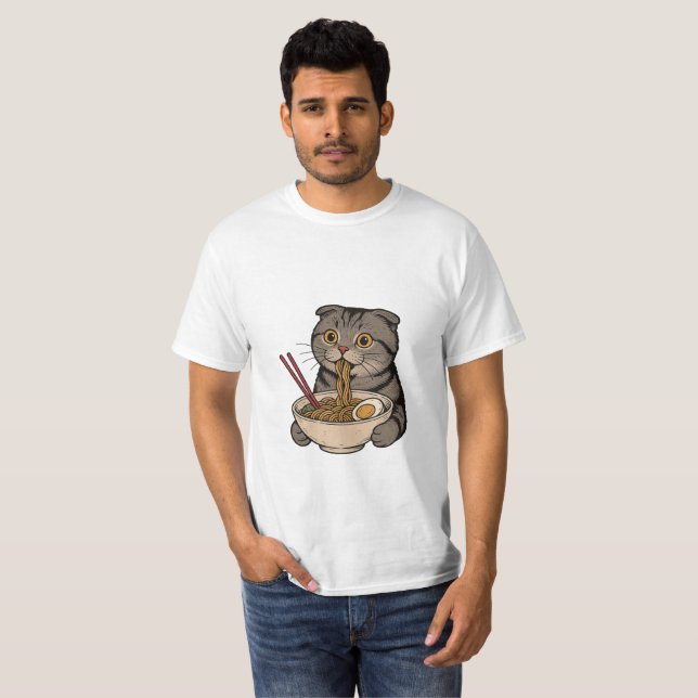  The Cozy Cat Slurping Noodles T-Shirt (Vorne ganz)