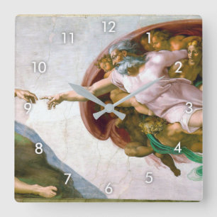 The Creation of Adam, Michelangelo Quadratische Wanduhr