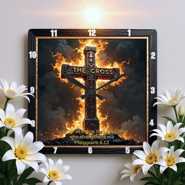 The Cross Medallion Power Philippians 4:13 Verse Quadratische Wanduhr (Von Creator hochgeladen)