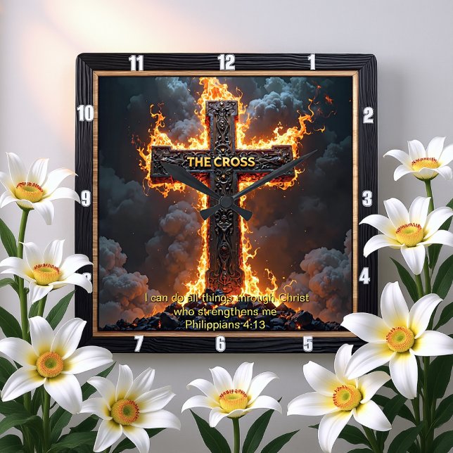 The Cross Victory Faith Philippians 4:13 Verse Quadratische Wanduhr (Von Creator hochgeladen)