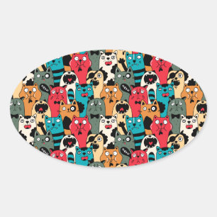 The crowd of cats ovaler aufkleber