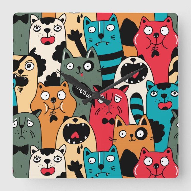 The crowd of cats quadratische wanduhr (Vorderseite)