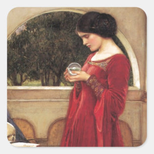 The Crystal Ball [John William Waterhouse] Quadratischer Aufkleber