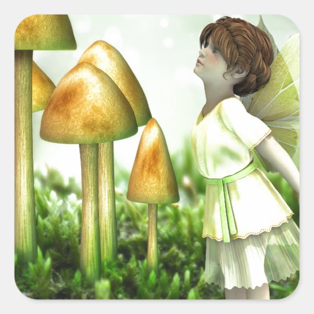 The Curious Fairy - Fairy and Toadstools Quadratischer Aufkleber (Vorderseite)