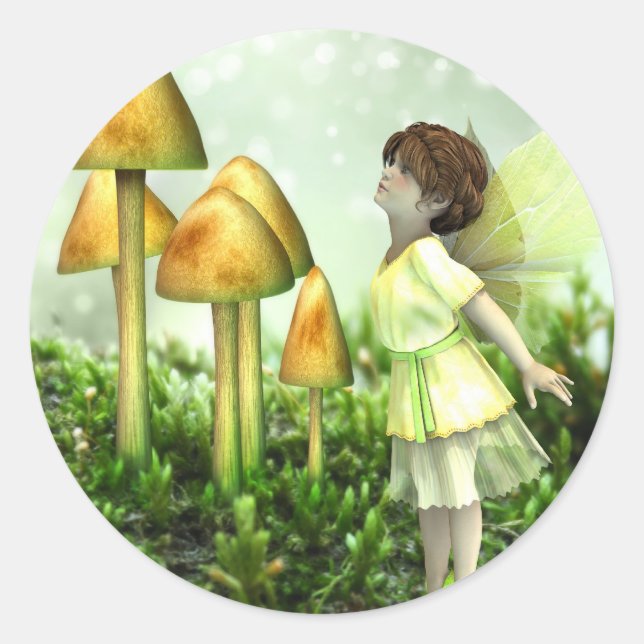 The Curious Fairy - Fairy and Toadstools Runder Aufkleber (Vorderseite)