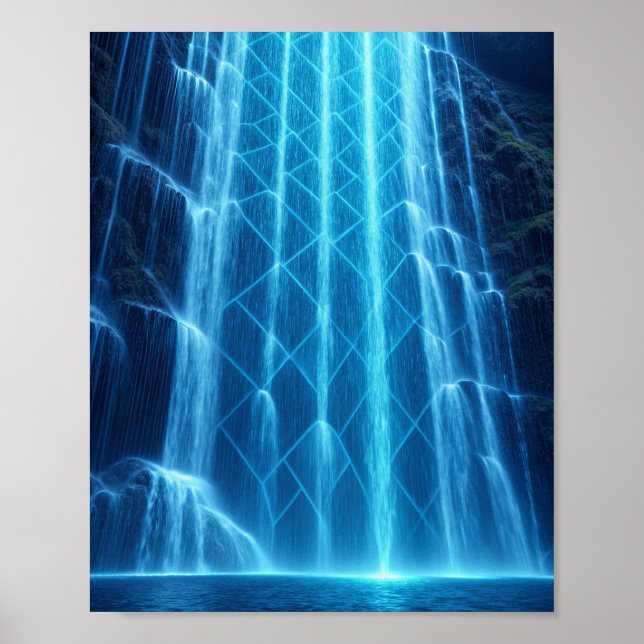 The Cybernetic Cascade: A Luminous Digital Waterfa Poster (Vorne)
