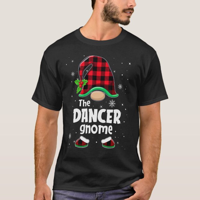 The Dancer Gnome Buffalo Plaid Christmas Matching  T-Shirt (Vorderseite)