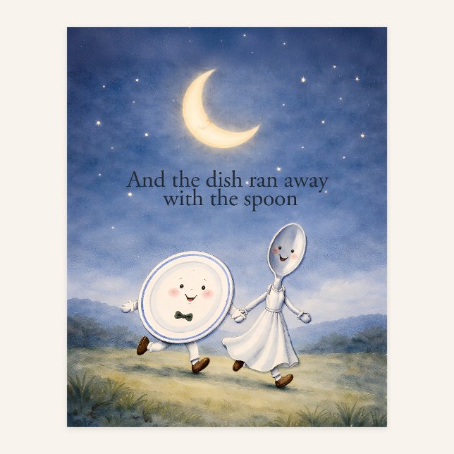 The Dish Ran Away with the Spoon Nursery Rhyme Art Poster (Von Creator hochgeladen)