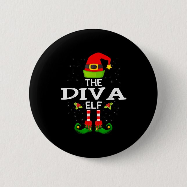 The Diva Elf Christmas Family Matching Pajama  Button (Vorderseite)