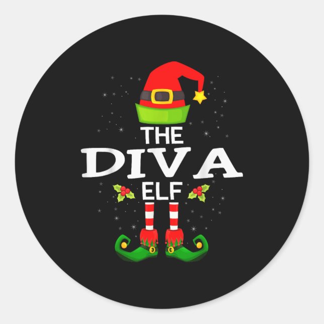 The Diva Elf Christmas Family Matching Pajama  Runder Aufkleber (Vorderseite)