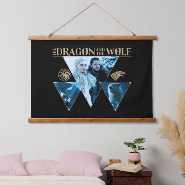 The Dragon and The Wolf Daenerys & Jon Graphic Wandteppich Mit Holzrahmen (Schlafzimmer)