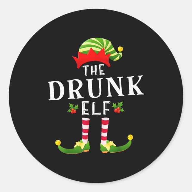 The Drunk Elf Christmas Matching Pajama  Runder Aufkleber (Vorderseite)
