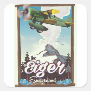 The Eiger Mountain, Schweiz Reiseplakat Quadratischer Aufkleber