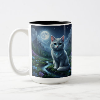 The Enchanted Moonlight Cat Ceramic Mug Zweifarbige Tasse