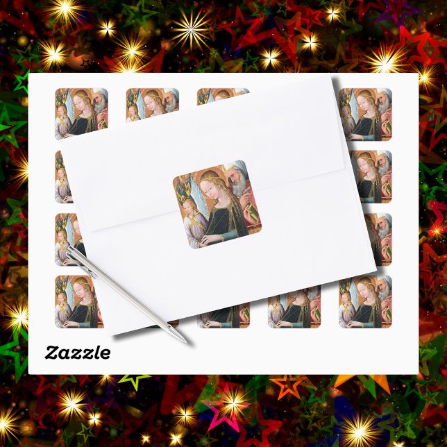 The Expectant Madonna with Saint Joseph Quadratischer Aufkleber (Von Creator hochgeladen)