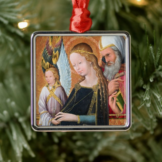 The Expectant Madonna with Saint Joseph Square Ornament Aus Metall (Baum)