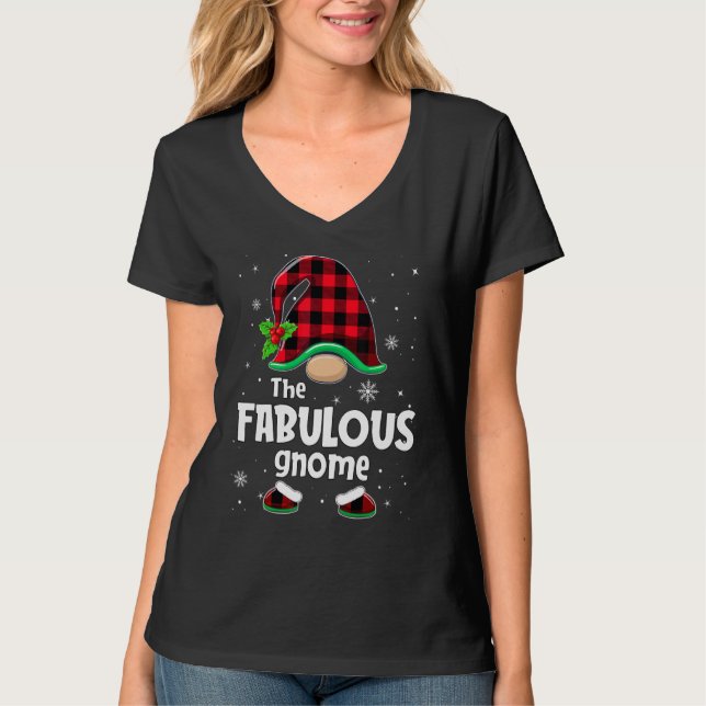 The Fabulous Gnome Buffalo Plaid Christmas Matchin T-Shirt (Vorderseite)