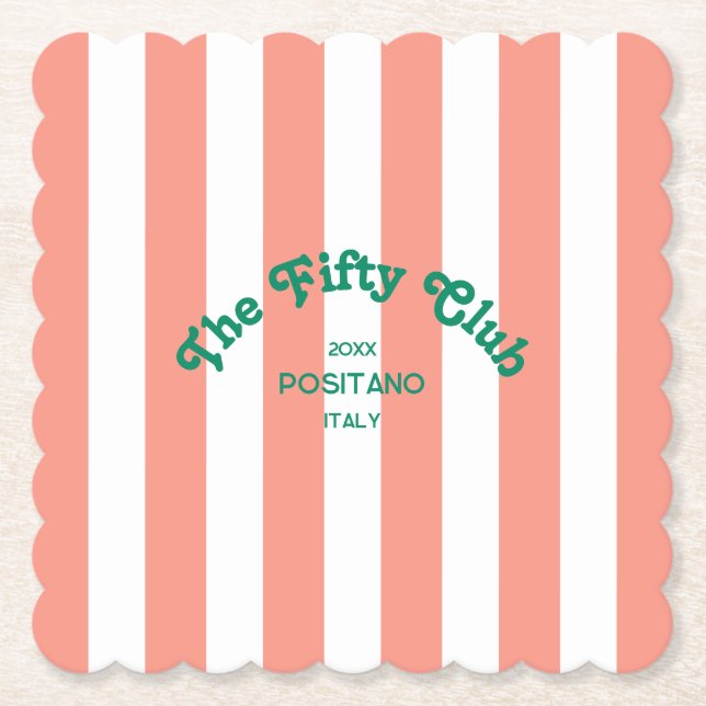 The Fifty Club Peach Beach Stripe 50th Birthday Untersetzer (Vorderseite)