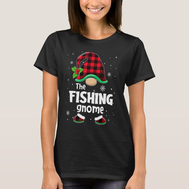 The Fishing Gnome Buffalo Plaid Christmas Matching T-Shirt (Vorderseite)