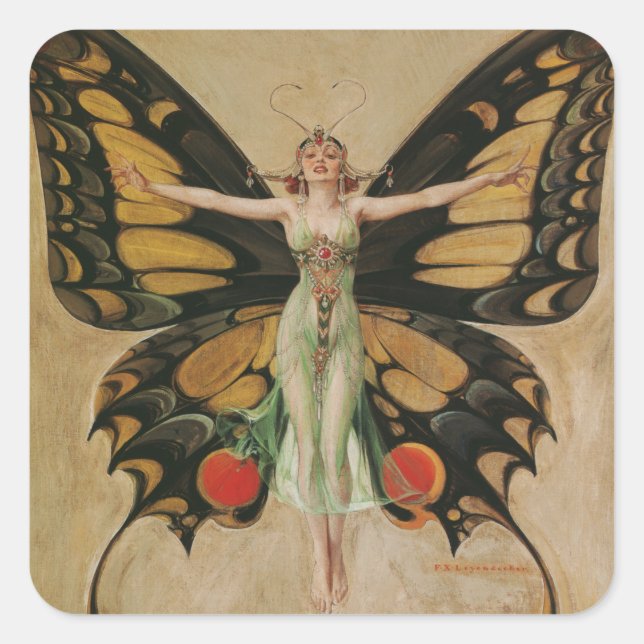 The Flapper - Butterfly Girl Quadratischer Aufkleber (Vorderseite)