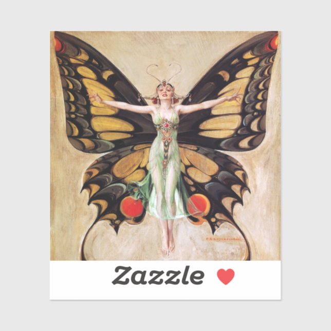 The Flapper Girl's Metamorphosis to Butterfly 1922 Aufkleber (Blatt)