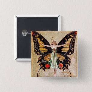 The Flapper Girl's Metamorphosis to Butterfly 1922 Button