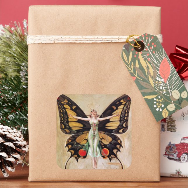 The Flapper Girl's Metamorphosis to Butterfly 1922 Quadratischer Aufkleber (Feiertag)