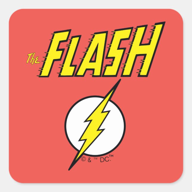 The Flash Name & Lightning Bolt Logo Quadratischer Aufkleber (Vorderseite)