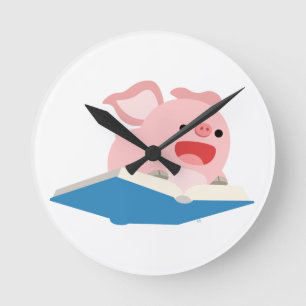 The Flying Book and Cartoon Pig Wall Clock Runde Wanduhr