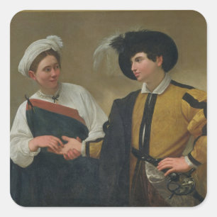 The Fortune Teller (La Buona Ventura), c.1594 Quadratischer Aufkleber