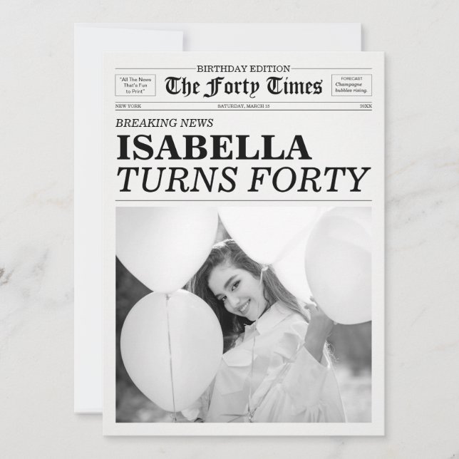 The Forty Times Newspaper 40th Birthday Party Einladung (Vorderseite)