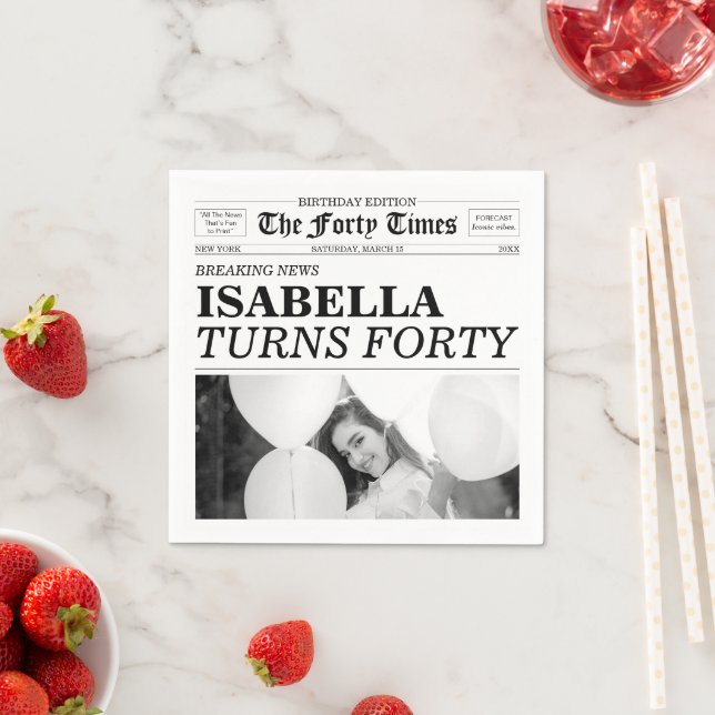 The Forty Times Newspaper 40th Birthday Serviette (Beispiel)