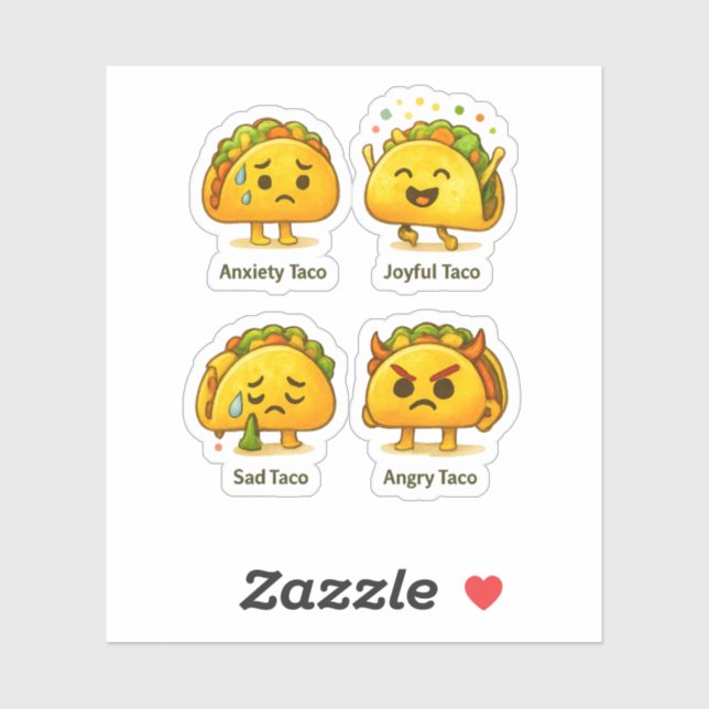 The Four Moods of Tacos Funny Vinyl Sticker Sheet (Blatt)