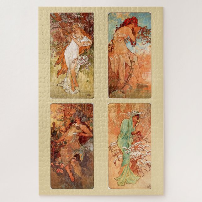 The Four Seasons 1896: Ein Jugendstil von Mucha Puzzle (Vertikal)