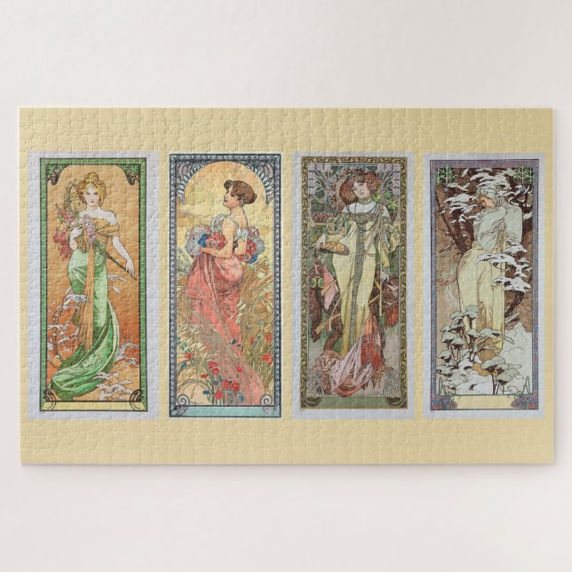 The Four Seasons 1900: Ein Jugendstil von Mucha Puzzle (Horizontal)